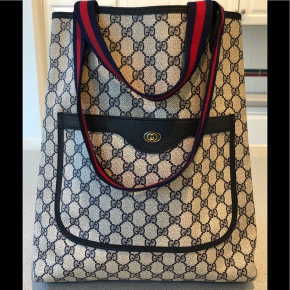 Gucci Handbags - GUCCI Blue Monogram Accessory Collection Tote